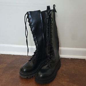Black Lace-Up Combat Boots